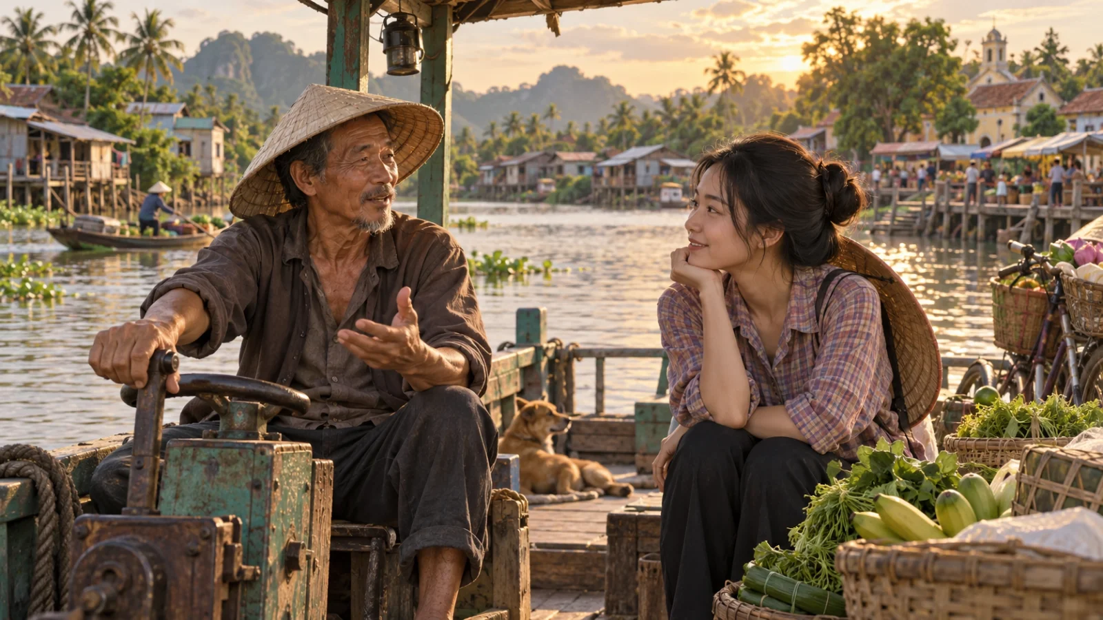 Người khách hỏi đường bên cây cầu cũ và người làng chỉ lối