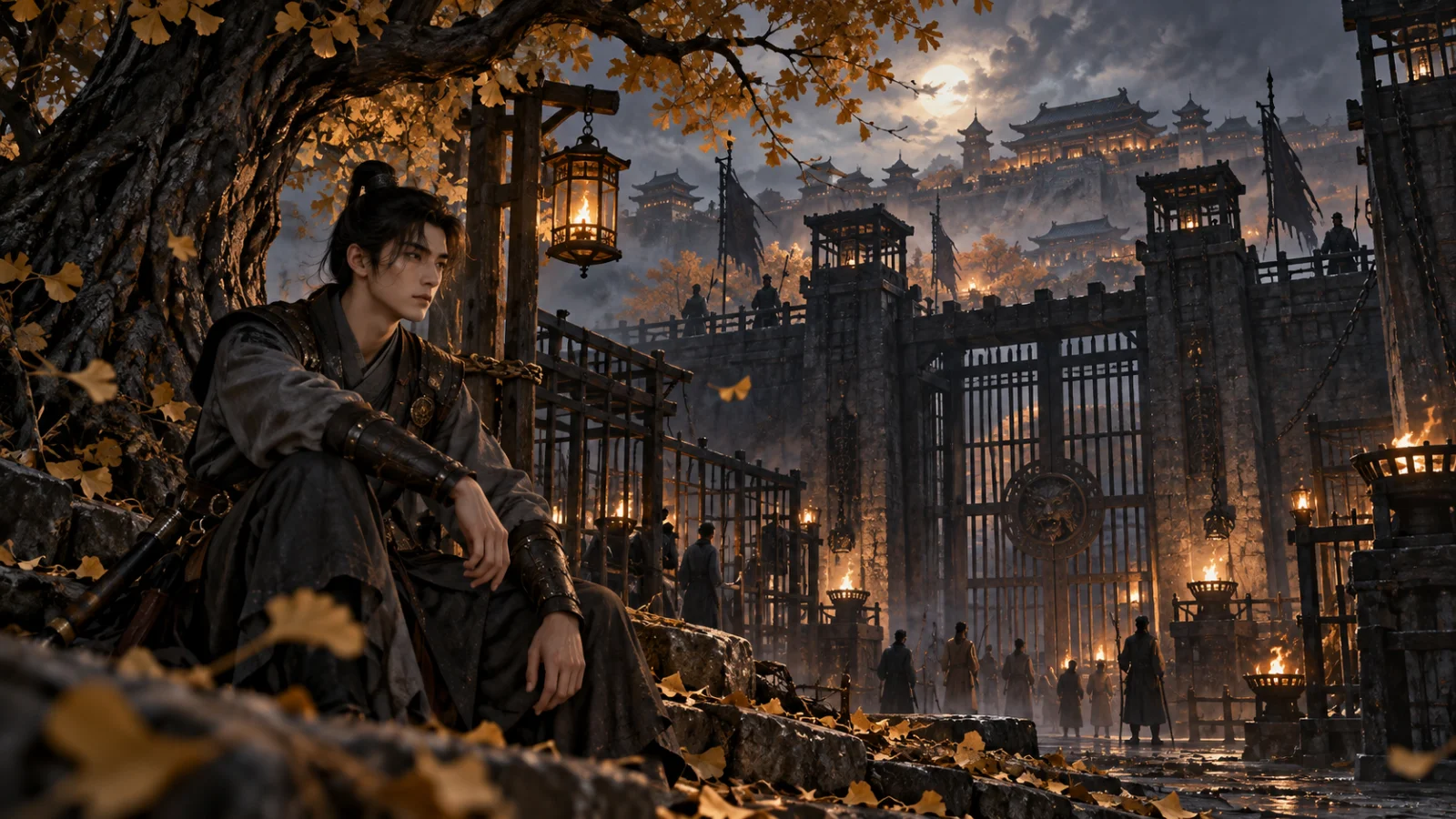 Trương Vũ đứng một mình dưới cây du mùa thu trong sân thiên lao
