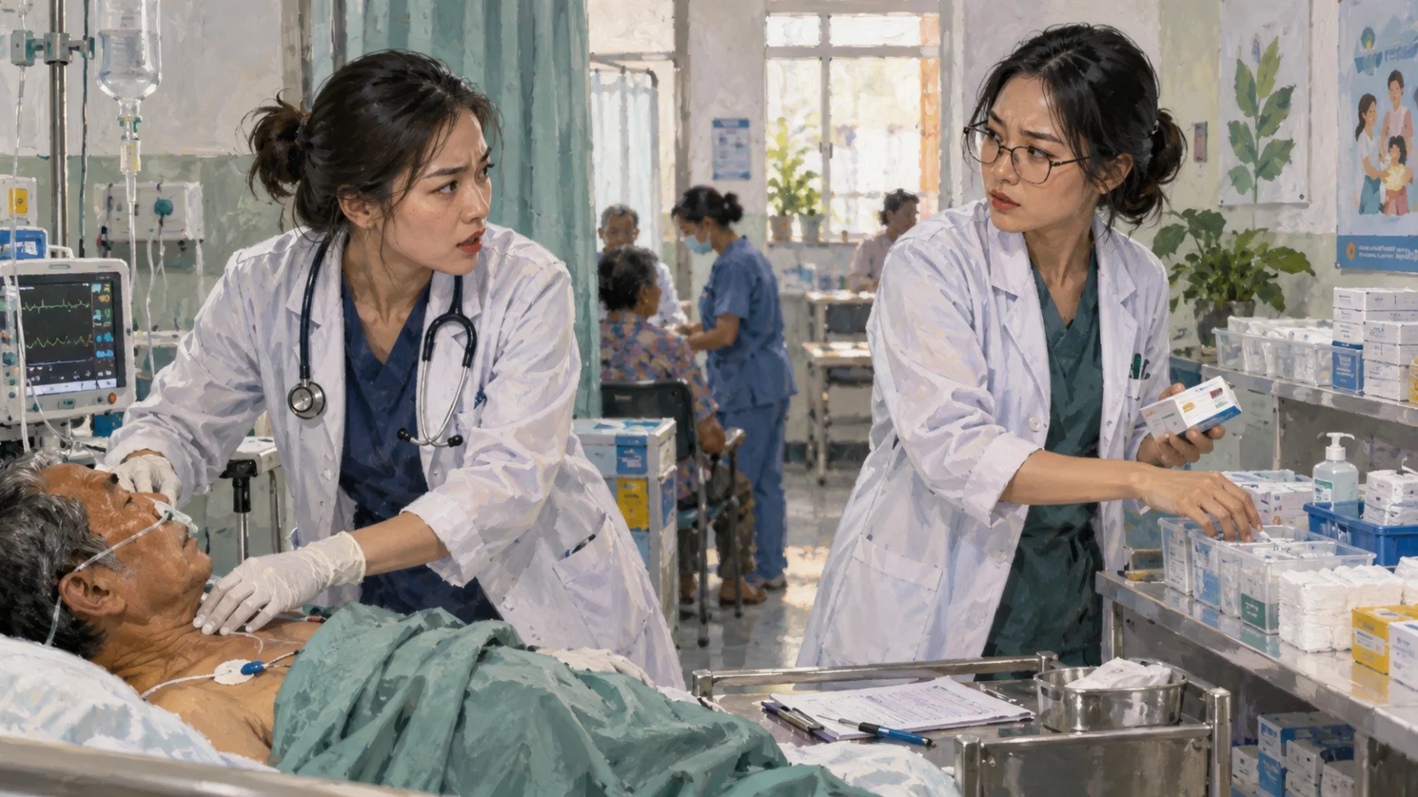 Hai nữ bác sĩ cùng chăm bệnh nhân dù còn bất đồng về công việc